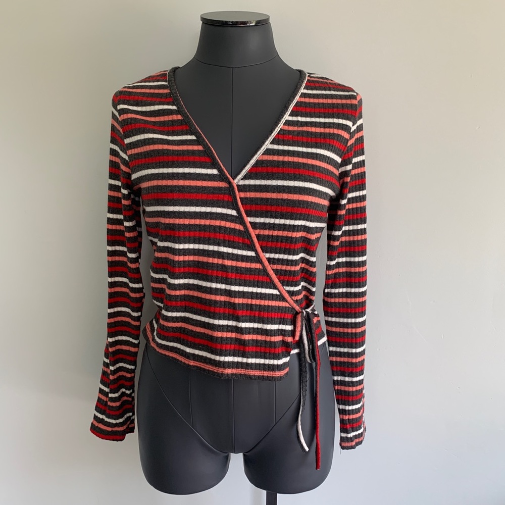 Live In The Moment Multi Stripe Faux Wrap Top Medium NWT - Picture 1 of 6